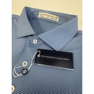 NWT Holderness & Bourne The Perkins Blue Striped Golf Polo Shirt Men's XXL $118